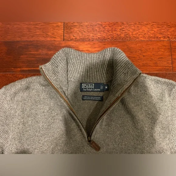 Polo By Ralph Lauren Light Grey Knit Quarter Zip Sweater - Picture 2 of 3